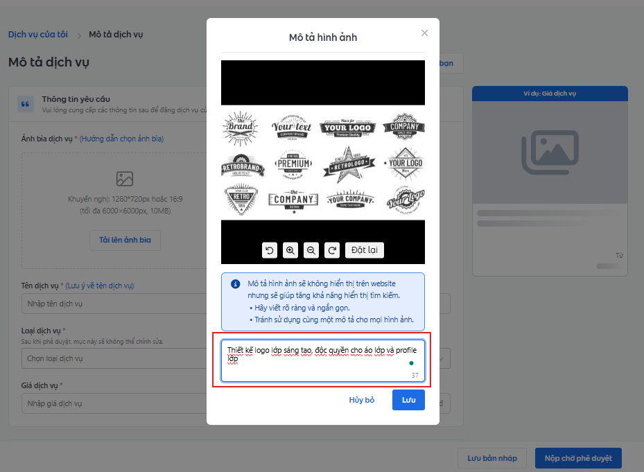 Chèn mô tả dịch vụ bao gồm từ khóa chính.