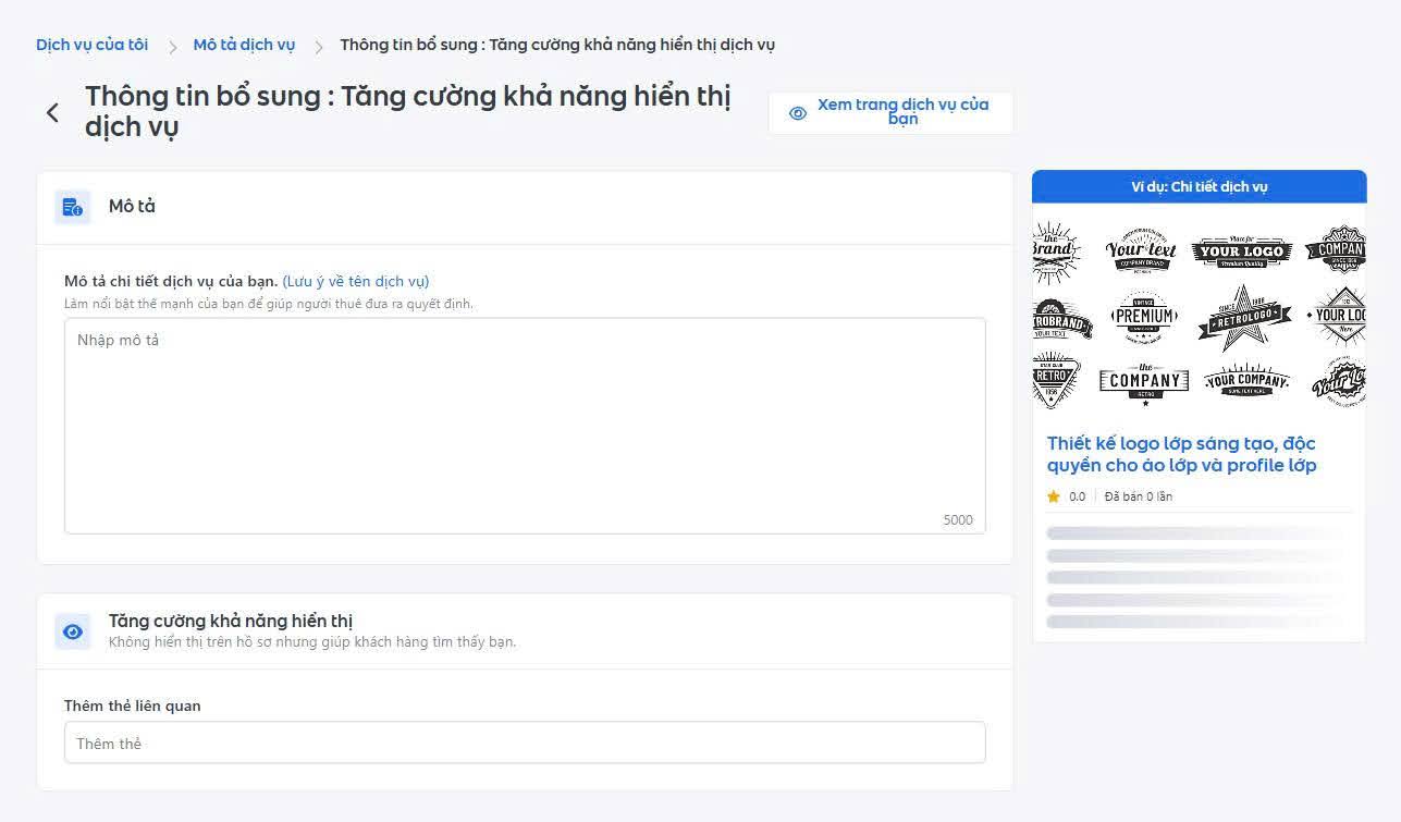 Giao diện của thông tin bổ sung