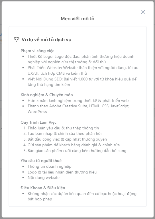 Mô tả dịch vụ rõ ràng, nổi bật thế mạnh để tăng độ tin cậy với khách hàng