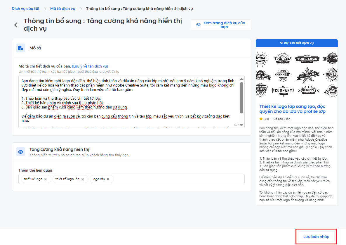 Tiến hành lưu bản nháp