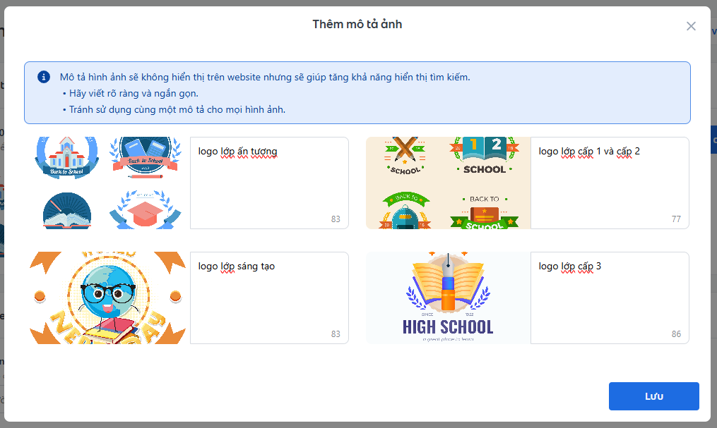 Thêm mô tả ngắn gọn cho từng ảnh để tăng khả năng hiển thị tìm kiếm