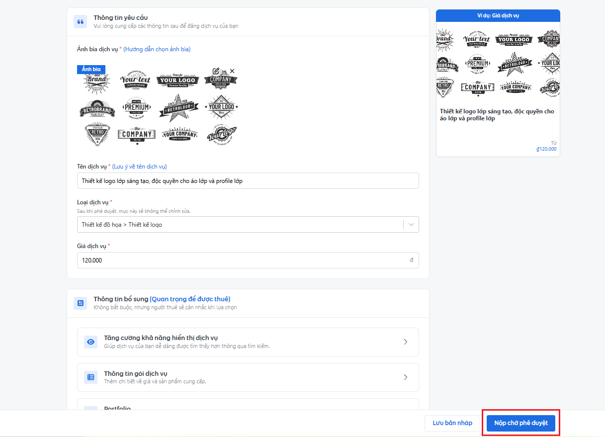 Điền đủ thông tin, nhấn “Nộp chờ phê duyệt” khoảng 2 ngày là duyệt!
