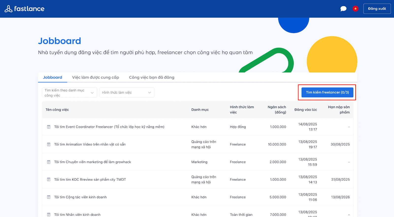 Chọn Đăng tin tuyển dụng để tạo job