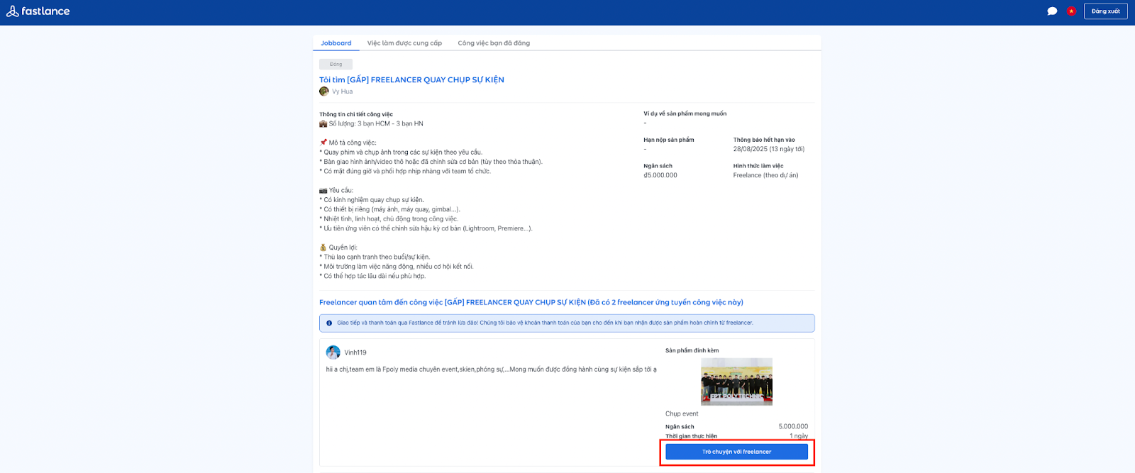 Liên hệ với Freelancer đã ứng tuyển & thảo luận chi tiết dự án