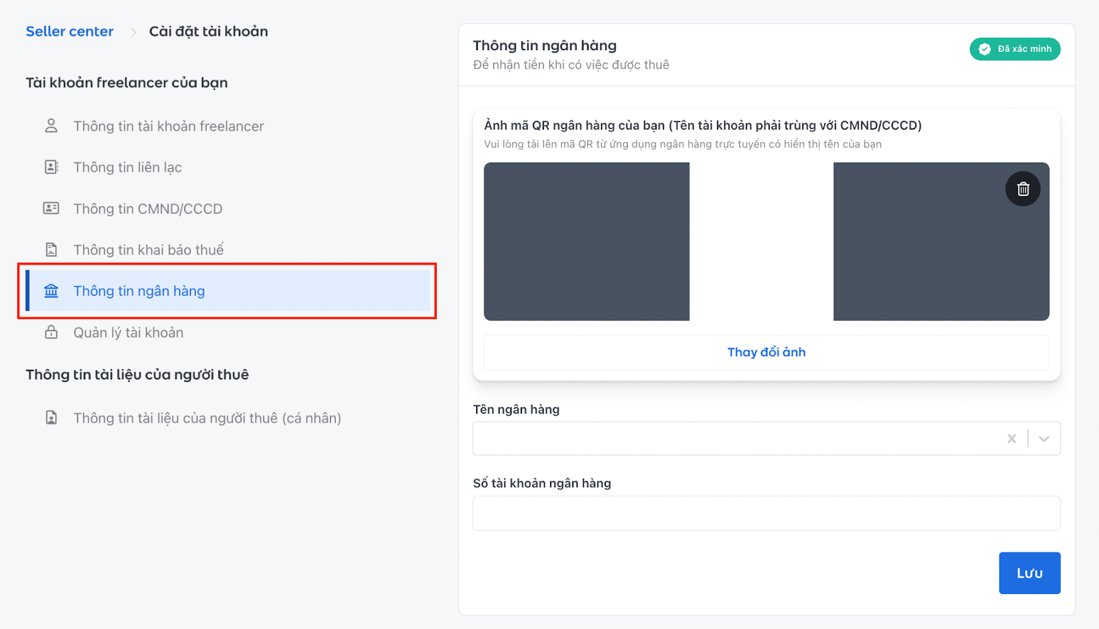 Điền đầy đủ “Thông tin Ngân hàng” của freelancer