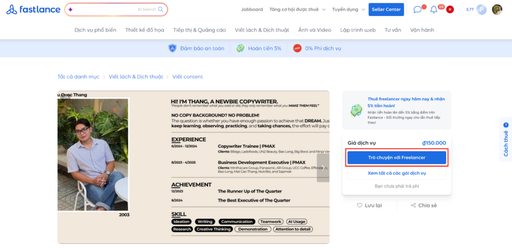 Trò chuyện với Freelancer để bắt đầu thảo luận chi tiết dự án